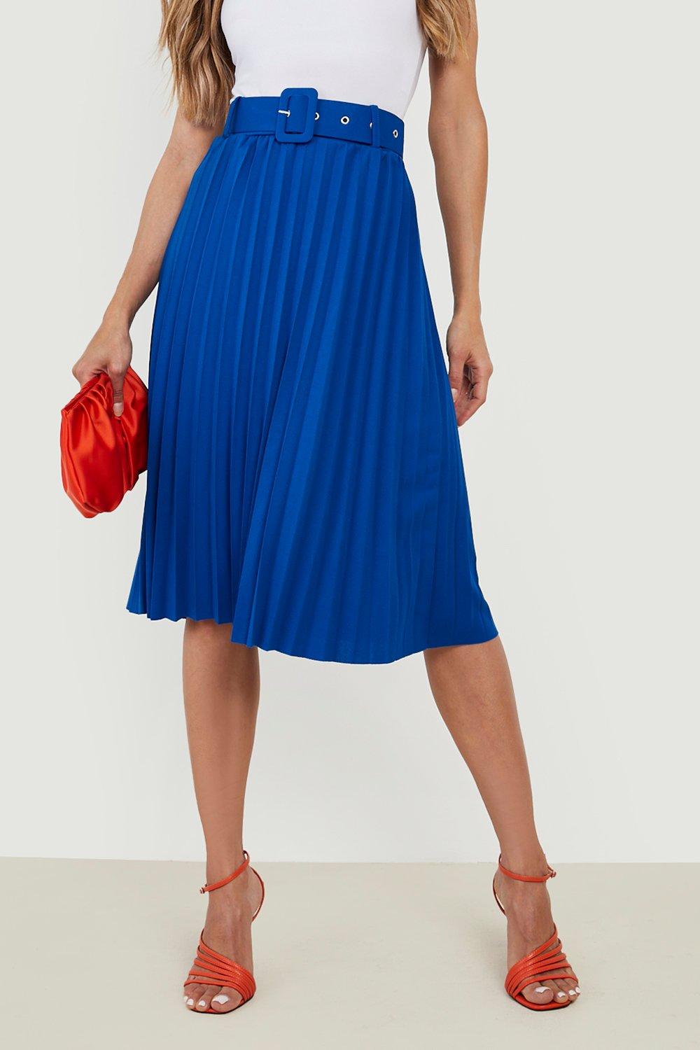 Self Fabric Belted Pleat Midi Skirt boohoo